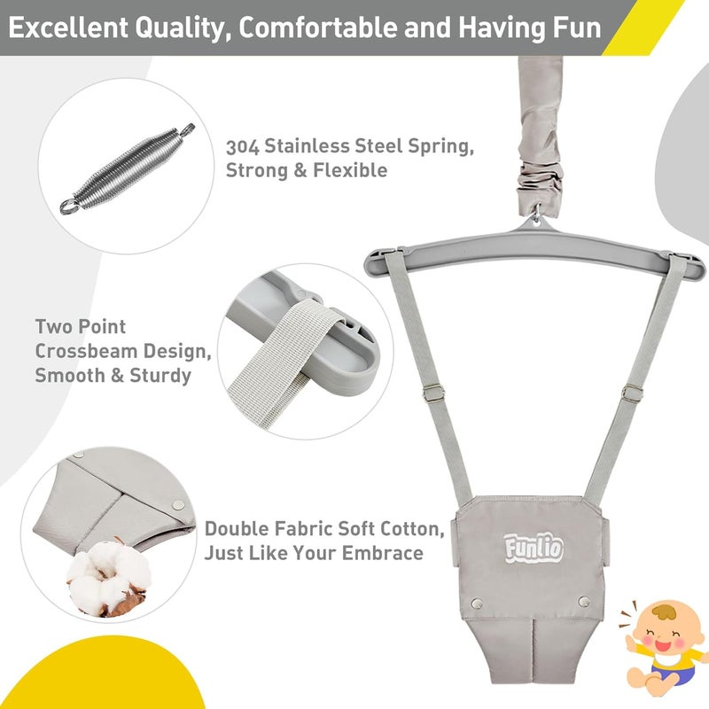 FUNLIO Baby Jumper with a Ceiling Hook for 6-24 Months, Baby Door Jumper for Indoor/Outdoor Play, Infant Jumper Doorway with Adjustable Chain, Easy to Assemble & Store (with a Ceiling Hook)- Grey - Image 4